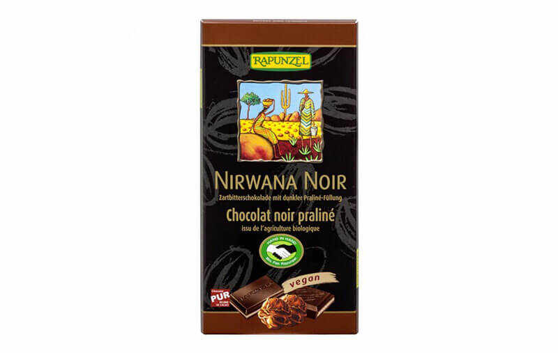 Ciocolata bio nirwana neagra cu praline 55% cacao, 100g, rapunzel