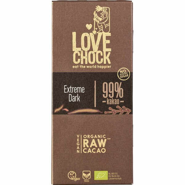 Ciocolata raw vegana extreme dark 99% cacao, 70g, lovechock