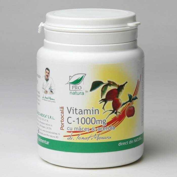 Vitamina C 1000 mg cu macese si acerola - Portocale - 100cp - Medica