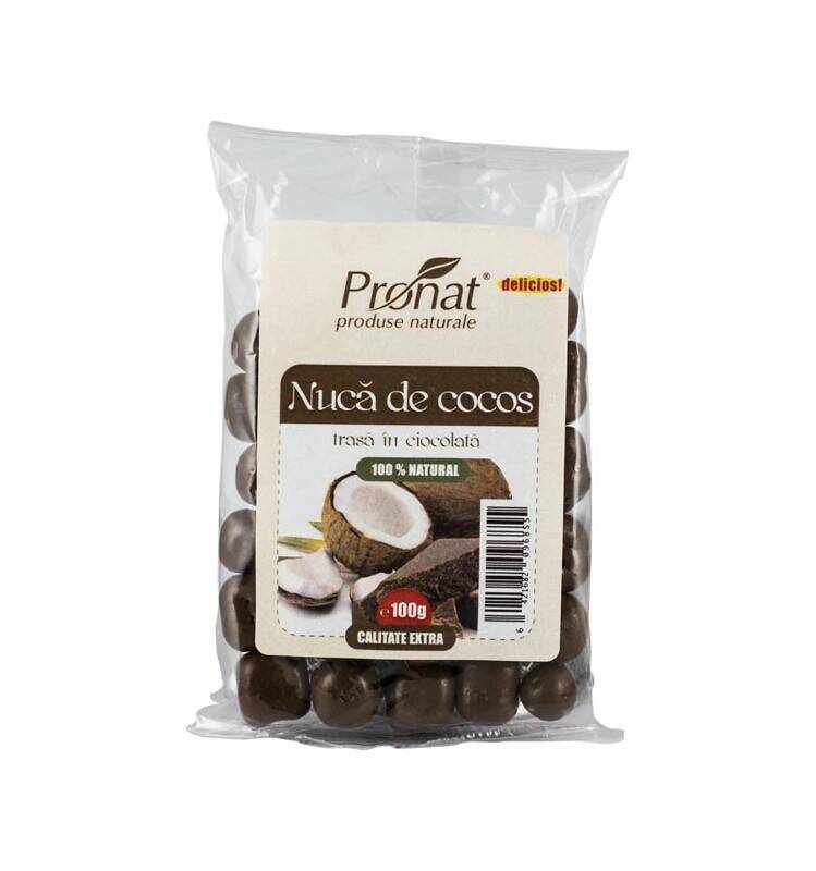 Nuca de cocos trasa in ciocolata, 100g - Pronat