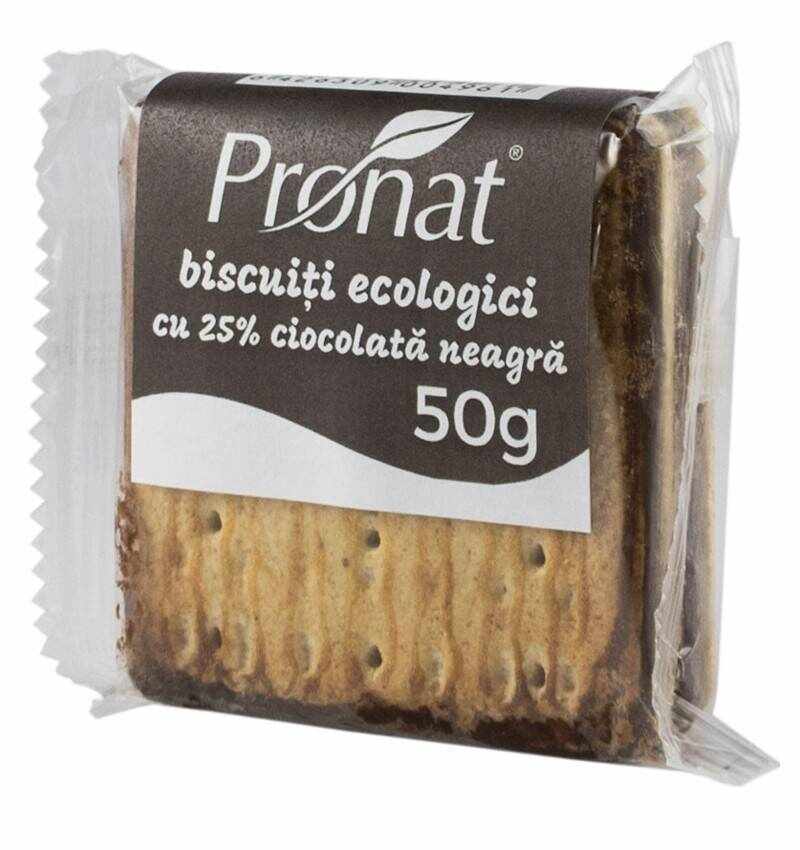 Biscuiti cu 25% ciocolata neagra - eco-bio 50g - Pronat