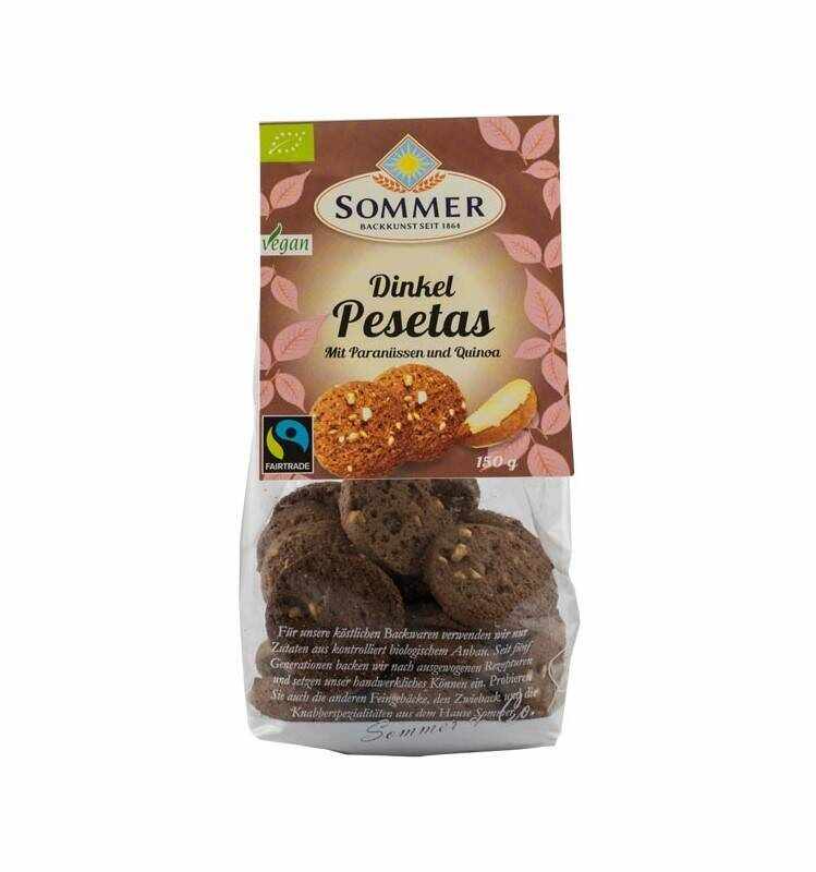 Biscuiti din faina de grau spelta cu nuci braziliene si quinoa, Fairtrade, eco-bio, 150g - Sommer