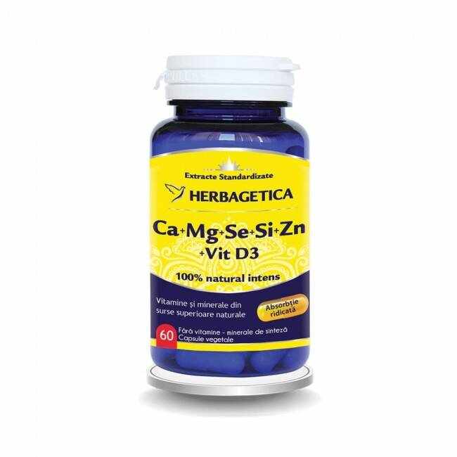 Ca+Mg+Se+Si+Zn cu vitamina D3 - Herbagetica 30 capsule