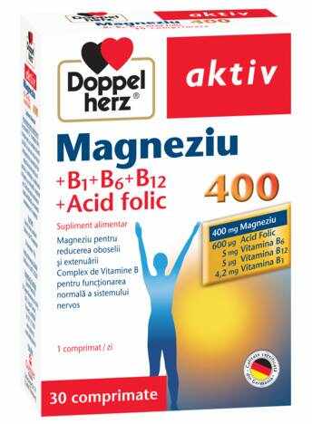 DOPPEL AKTIV MAGNEZIU 400mg B1 + B6 + B12 + Acid folic 30cpr, Doppelherz