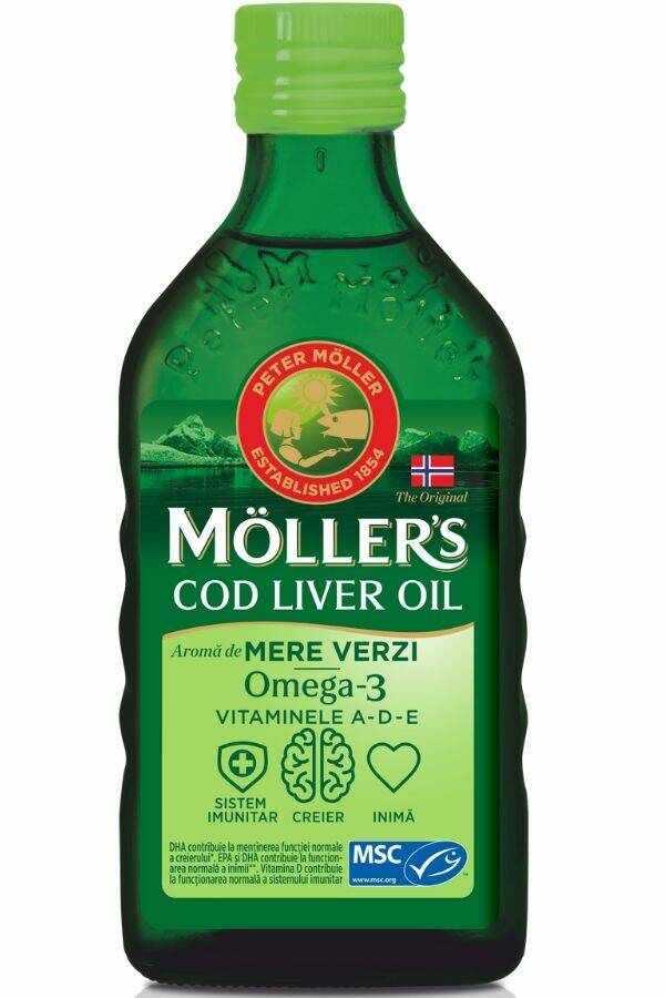 Omega 3 ulei din ficat de cod cu aroma de mere 250ml, MOLLERS