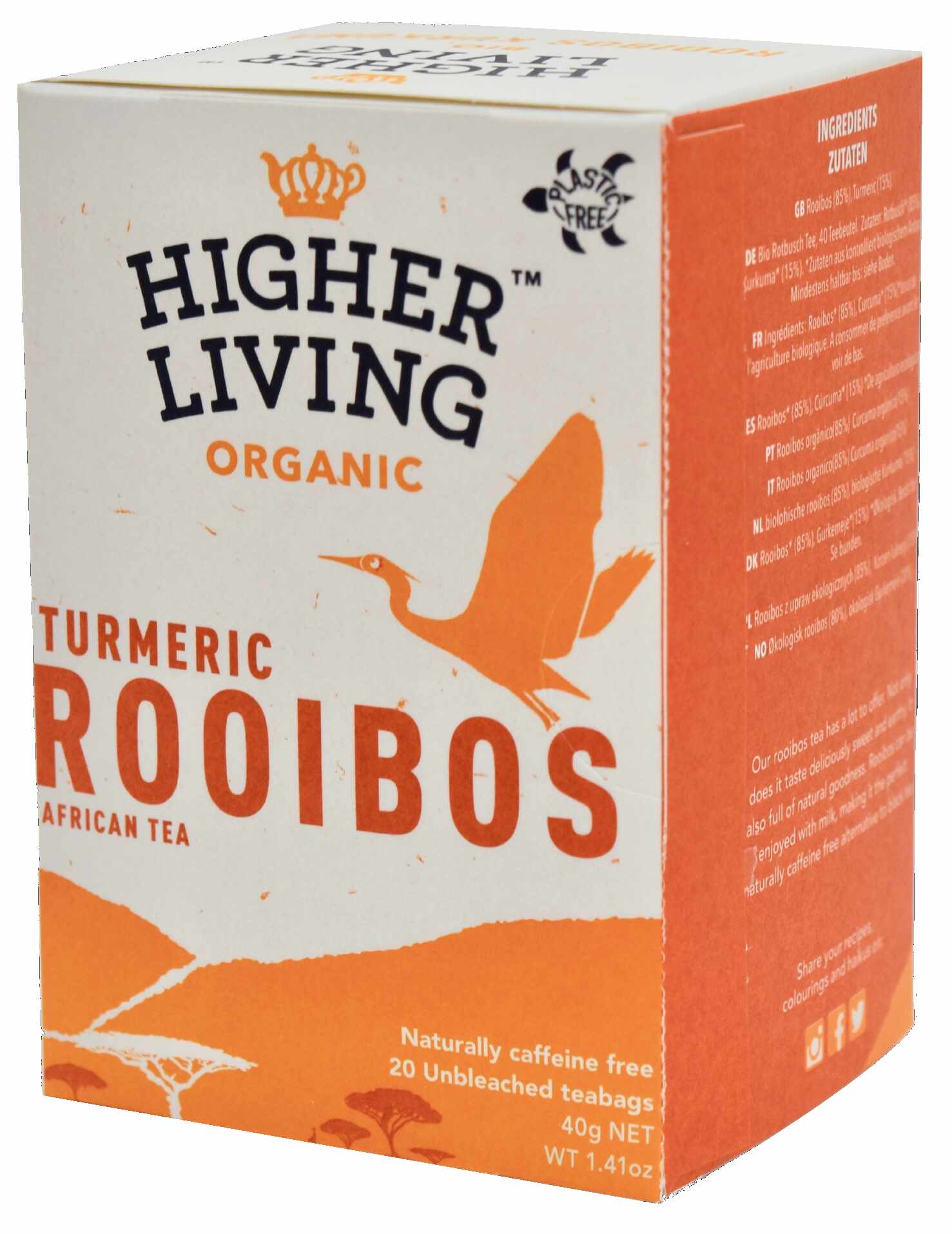 Ceai ROOIBOS si TURMERIC eco-bio, 20 plicuri, Higher Living