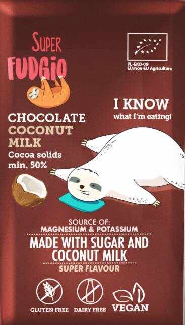 Ciocolata cu lapte de cocos eco-bio 80g Super Fudgio