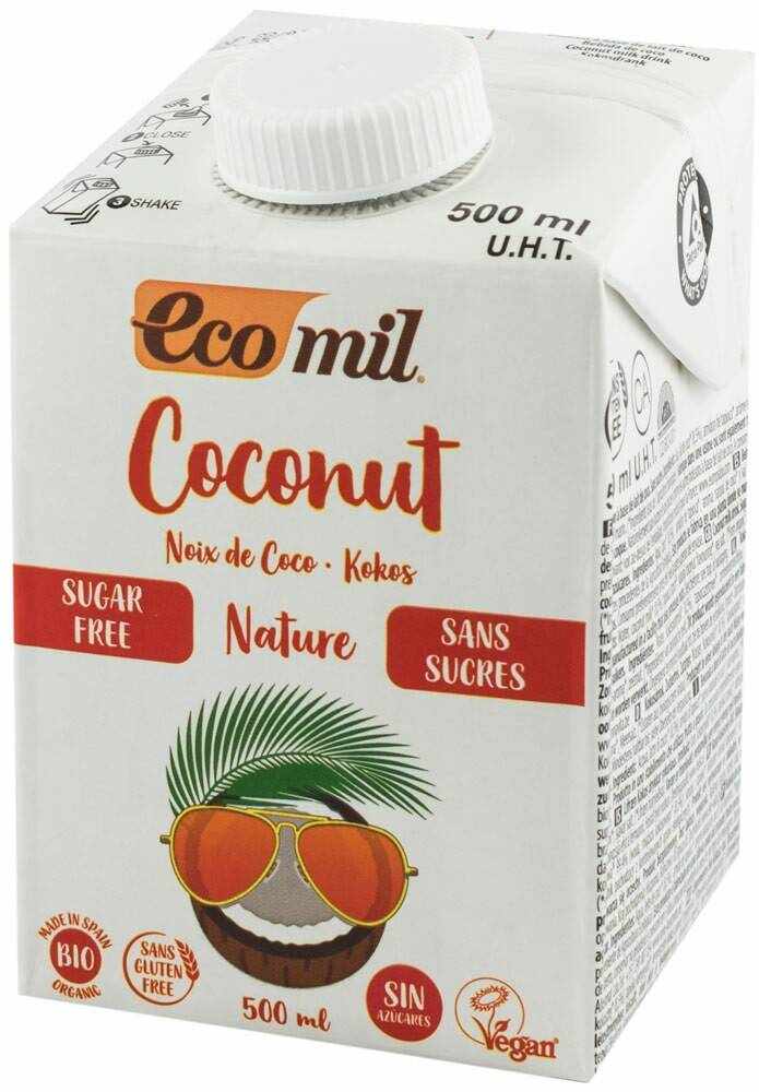 Lapte vegetal de cocos, natur, fara zahar, eco-bio, 500ml - Ecomil