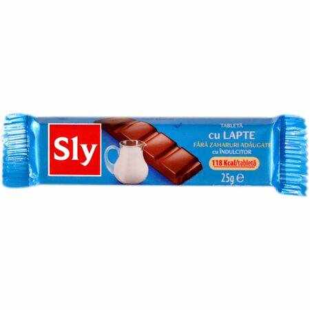 Tableta de ciocolata cu lapte fara zahar 25g, Sly