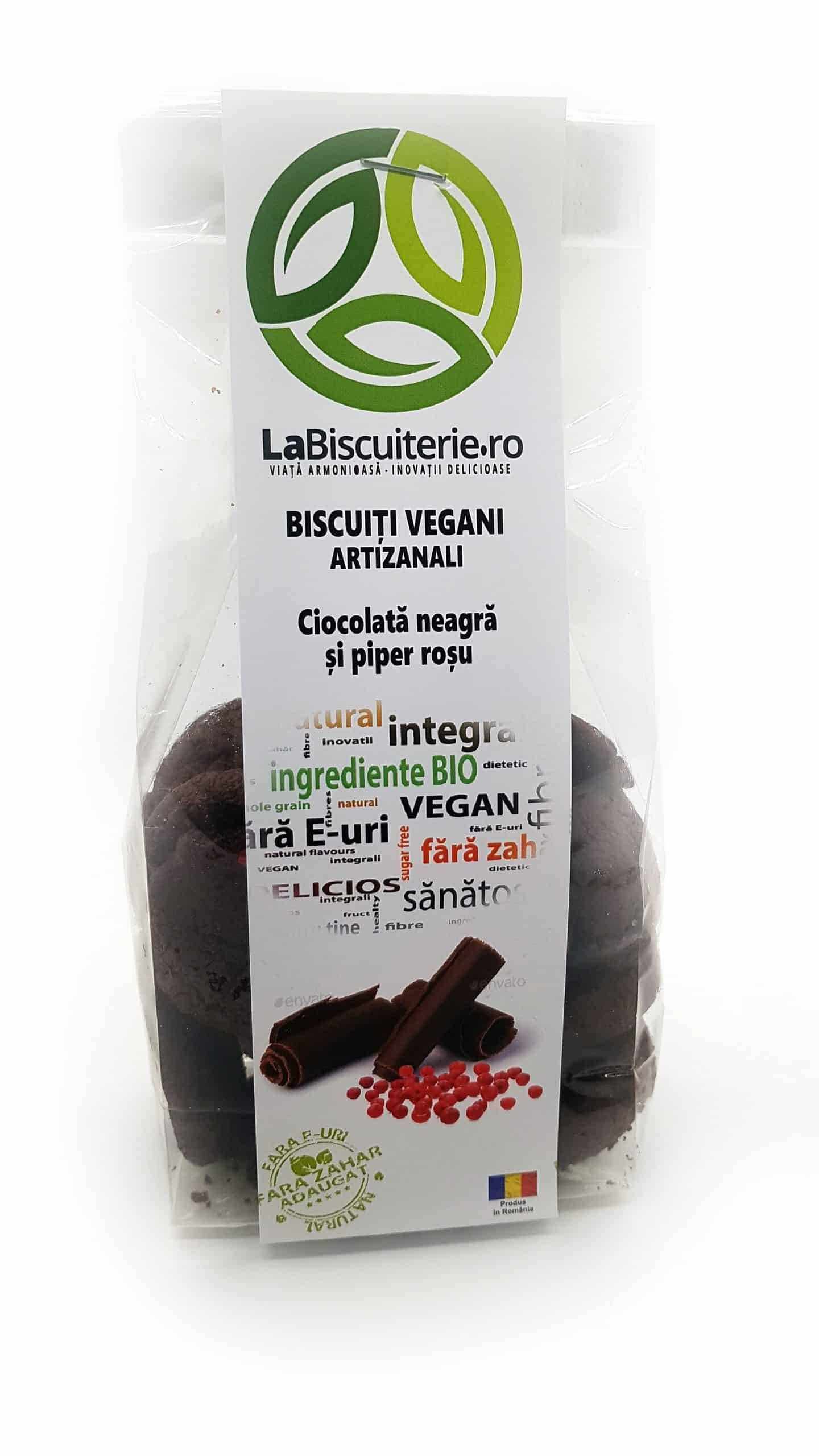 Biscuiti vegani artizanali cu ciocolata neagra si piper rosu eco-bio– 140g - LaBiscuiterie