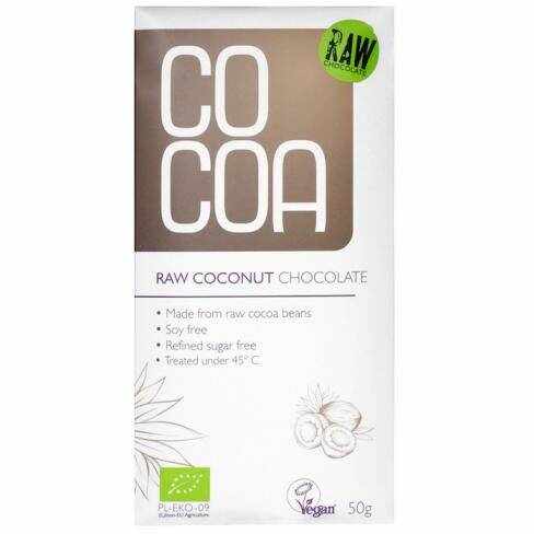 Ciocolata raw-vegan cu cocos, eco-bio, 50g, Cocoa