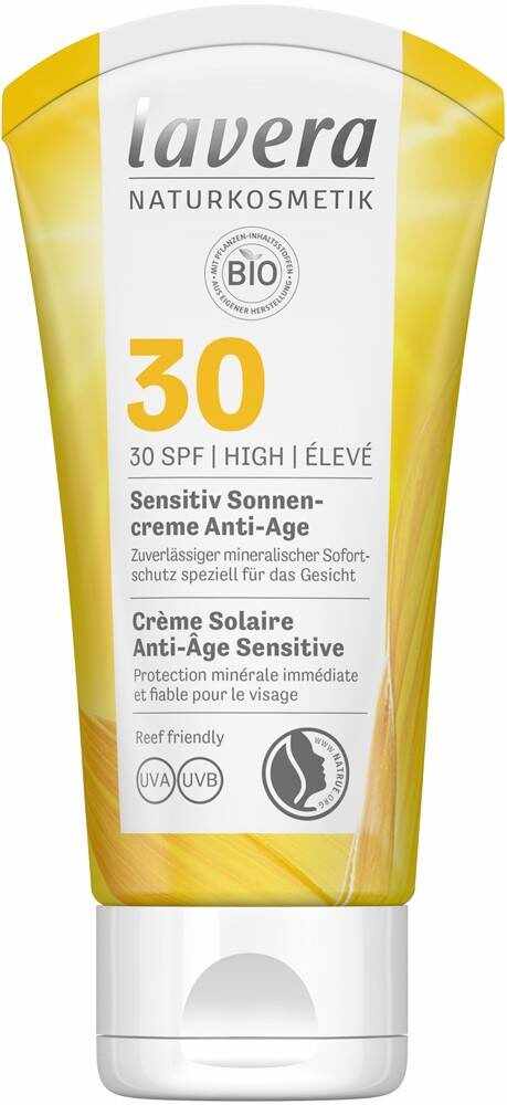 Crema sensitive anti ageing cu protectie solara SPF30, eco-bio, 50ml - Lavera