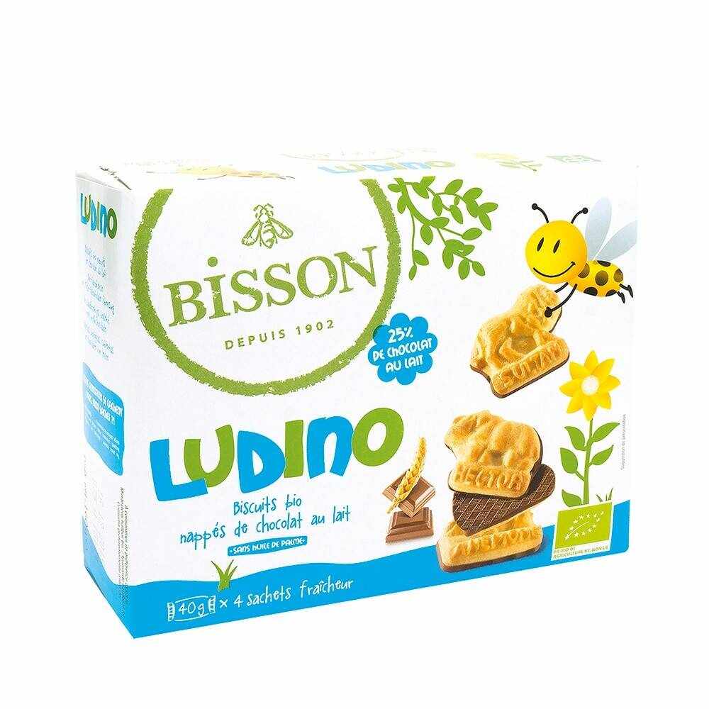 LUDINO, biscuiti pentru copii, acoperiti cu ciocolata cu lapte, 160g - Bisson