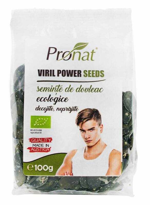 Viril Power Seeds - seminte eco-bio de dovleac decojite, natur, 100g, Pronat