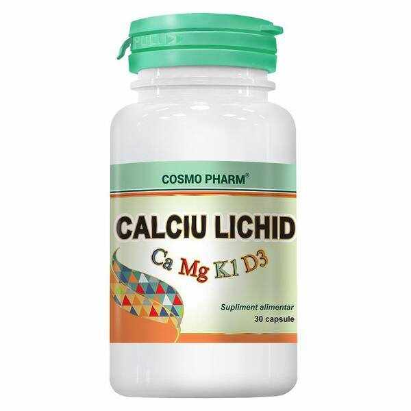 Calciu Lichid cu Magneziu, Vitamina K1, Vitamina D3, 30cps - Cosmo Pharm
