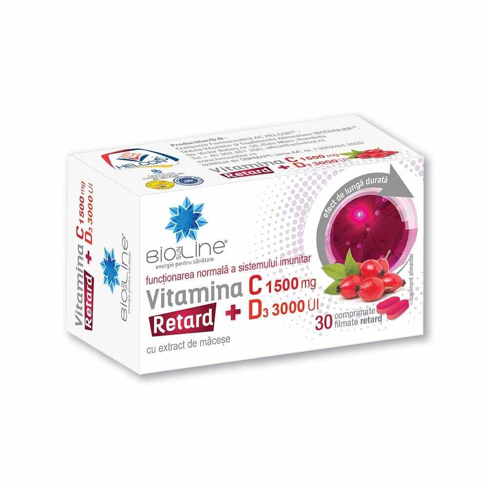Vitamina C, 1500mg cu D3, 3000UI Retard, 30cpr - Helcor