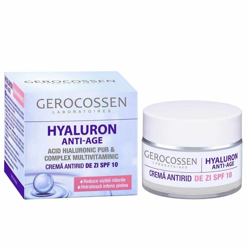 Crema antirid de zi cu acid hialuronic pur SPF10, Hyaluron anti-age, 50ml - Gerocossen