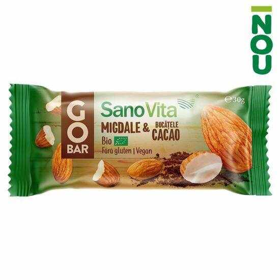 Go Bar cu Cacao si Migdale, eco-bio, 30g - Sano Vita