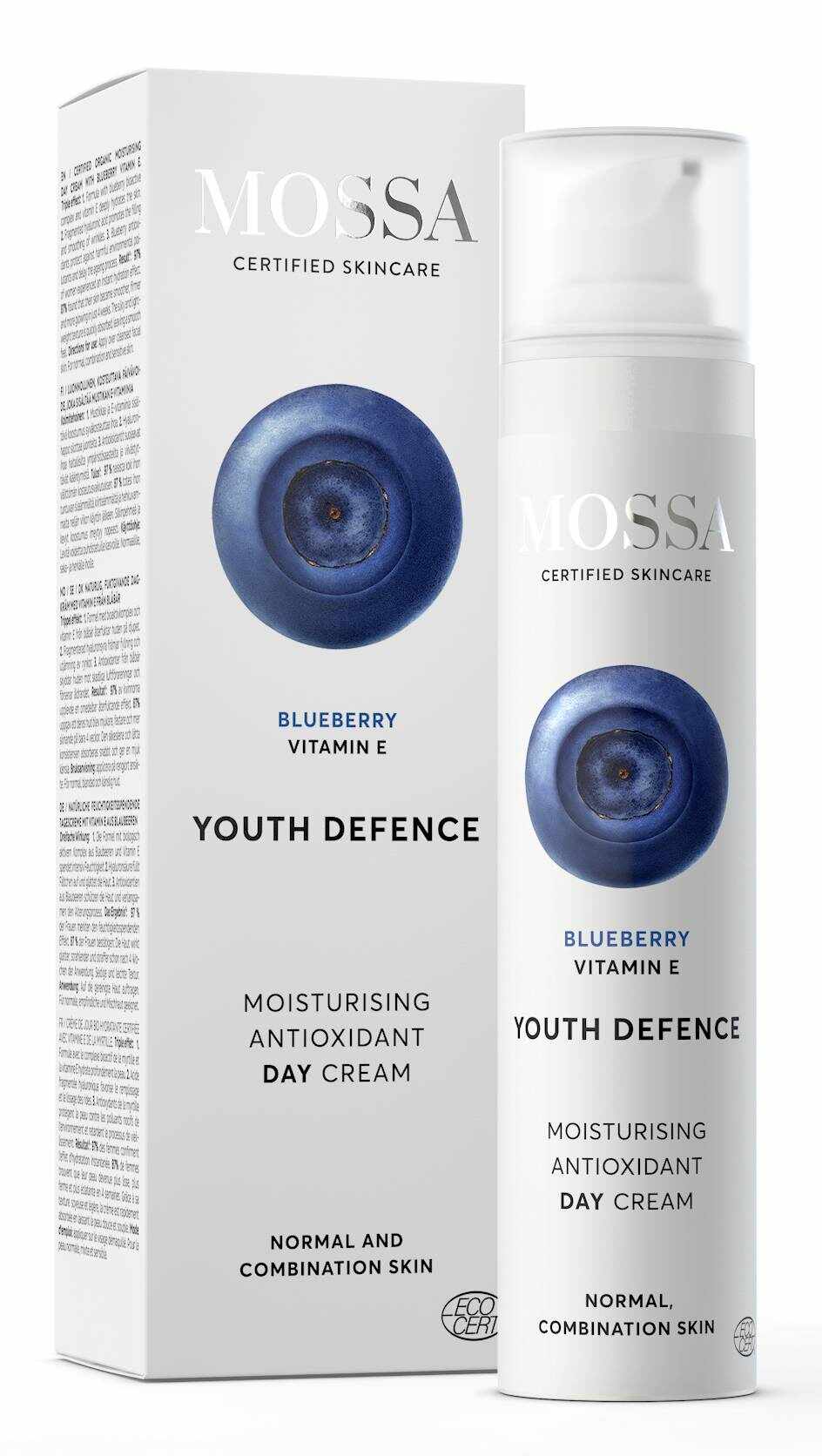 Crema hidratanta antioxidanta de zi pentru ten normal si mixt, Youth Defence 50ml - Mossa