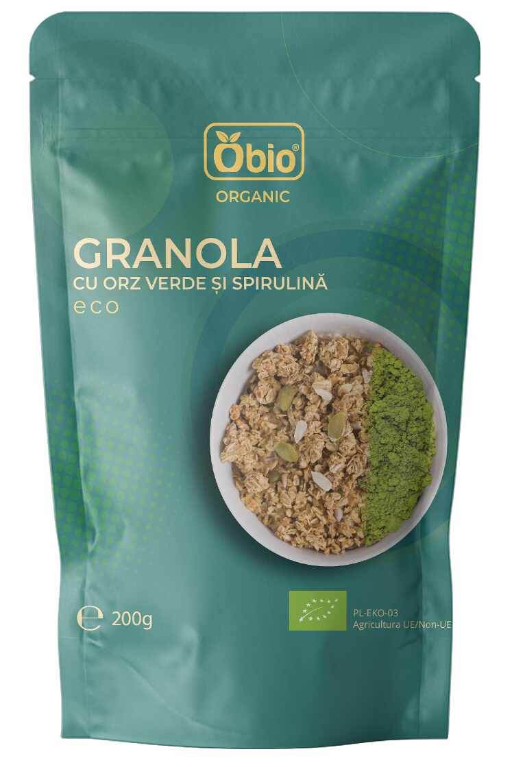 Granola cu orz verde si spirulina, eco-bio, 200g - Obio