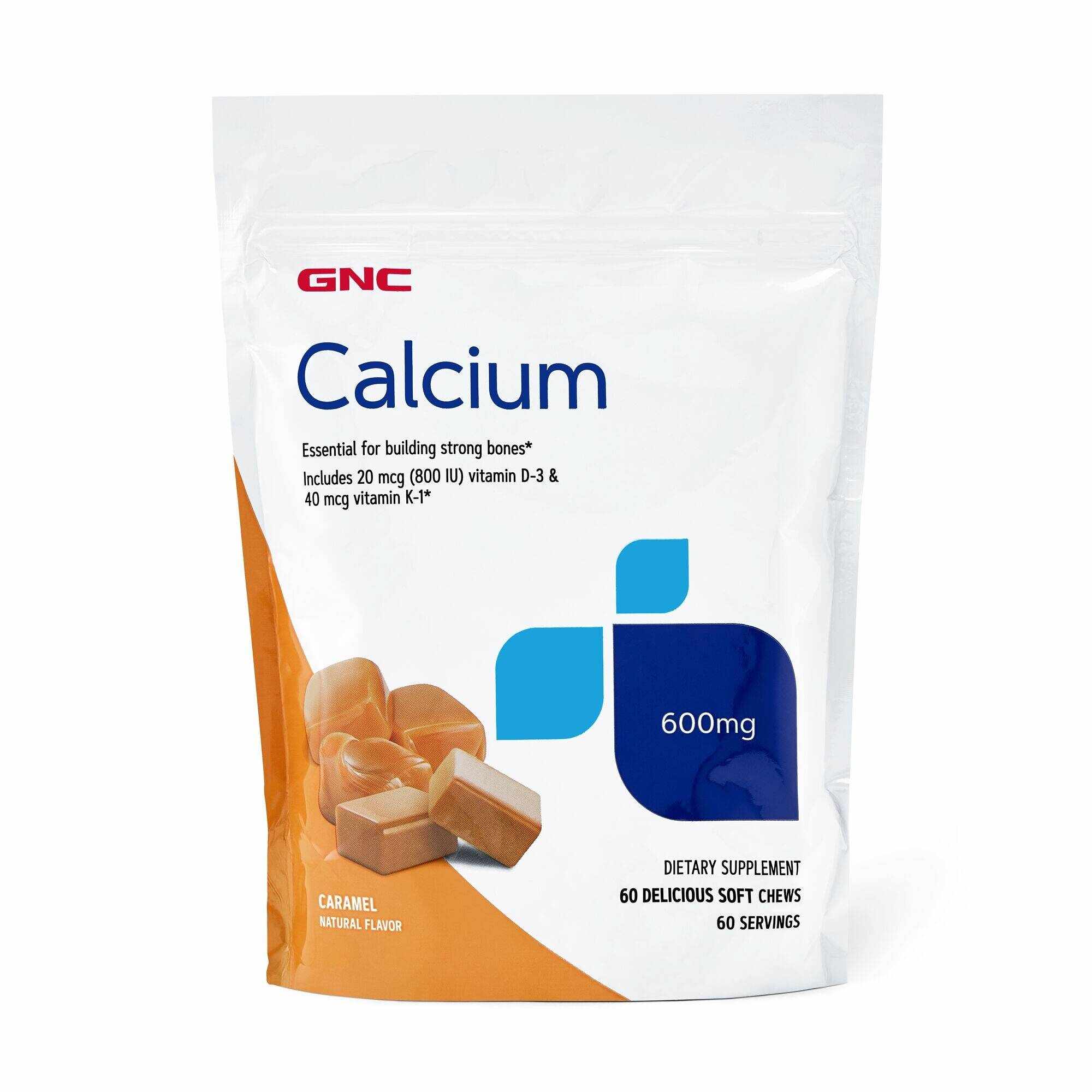Calcium soft chews 600mg, calciu caramele, cu aroma naturala de caramel, 60buc - Gnc