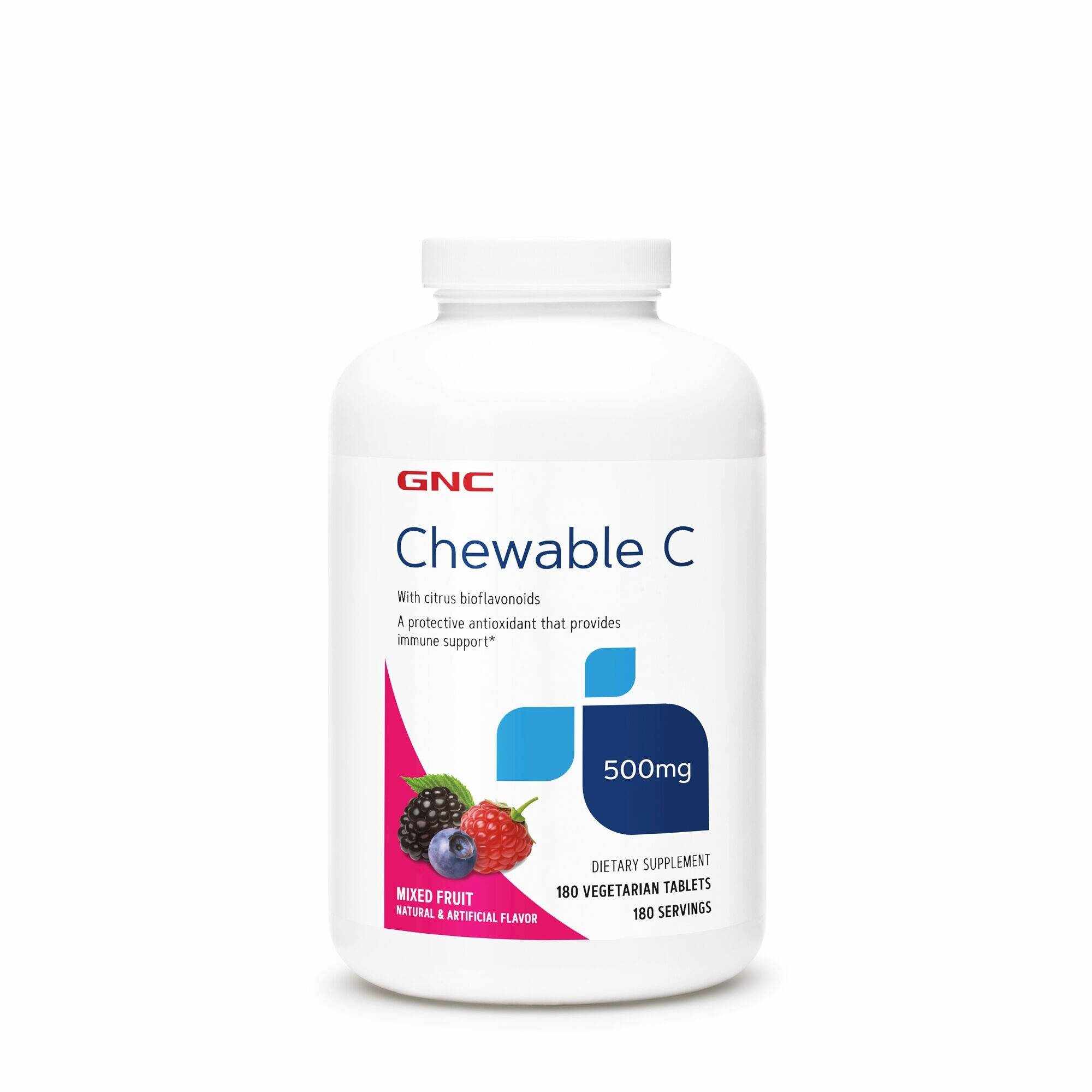 Chewable c 500mg, vitamina c masticabila, aroma de mix de fructe, 180tbl - Gnc