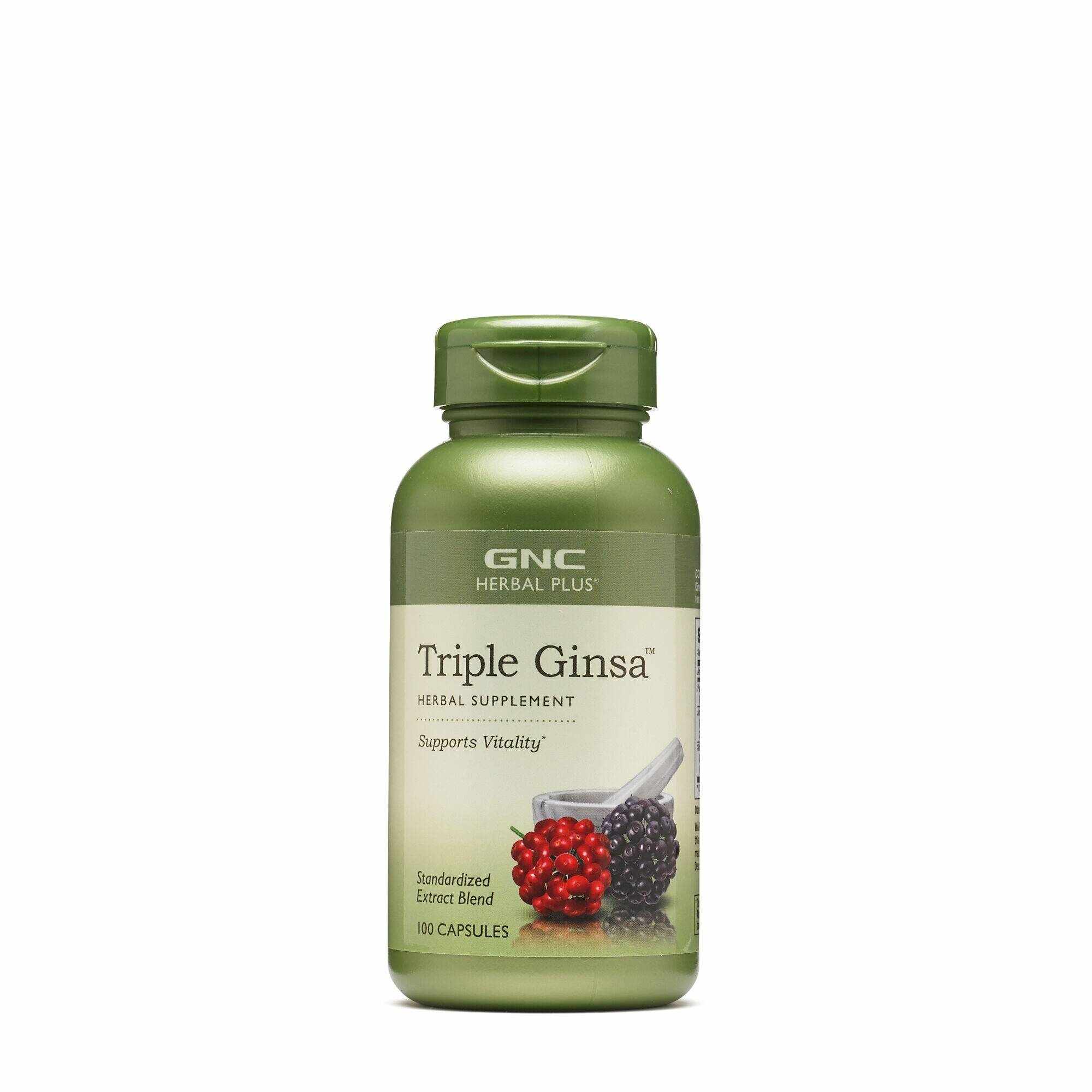 Triple ginsa, extract standardizat din 3 tipuri de ginseng, 100cps - Gnc Herbal Plus