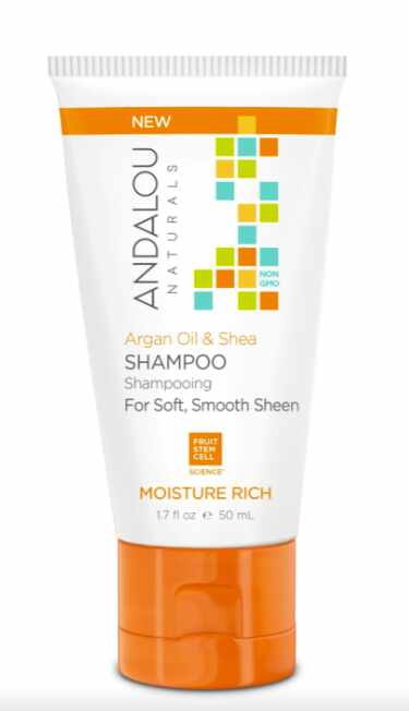 Sampon pentru par uscat, Argan Oil and Shea Moisture Rich Shampoo, 50ml - Secom - Andalou