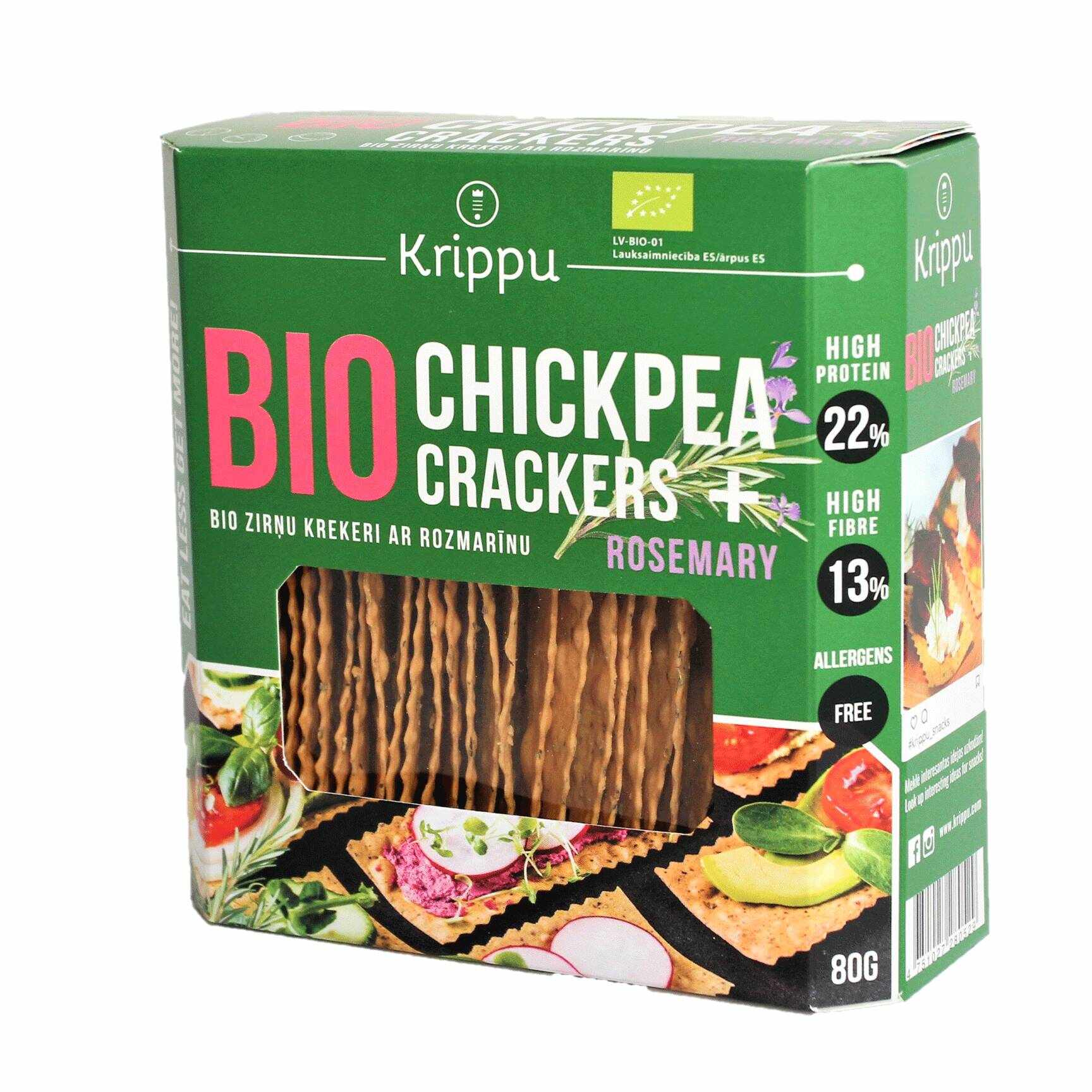 Crackers din naut cu rozmarin, eco-bio, 80g - Krippu