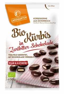 Seminte de dovleac in ciocolata neagra, eco-bio, 50g - Landgarten