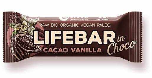 Baton cu cacao si vanilie in ciocolata raw, fara gluten, eco-bio, 40g - Lifebar