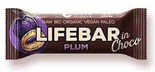 Baton cu prune in ciocolata raw, fara gluten, eco-bio, 40g - Lifebar
