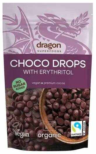 Choco drops cu erythritol, eco-bio, 200g - Dragon Superfoods