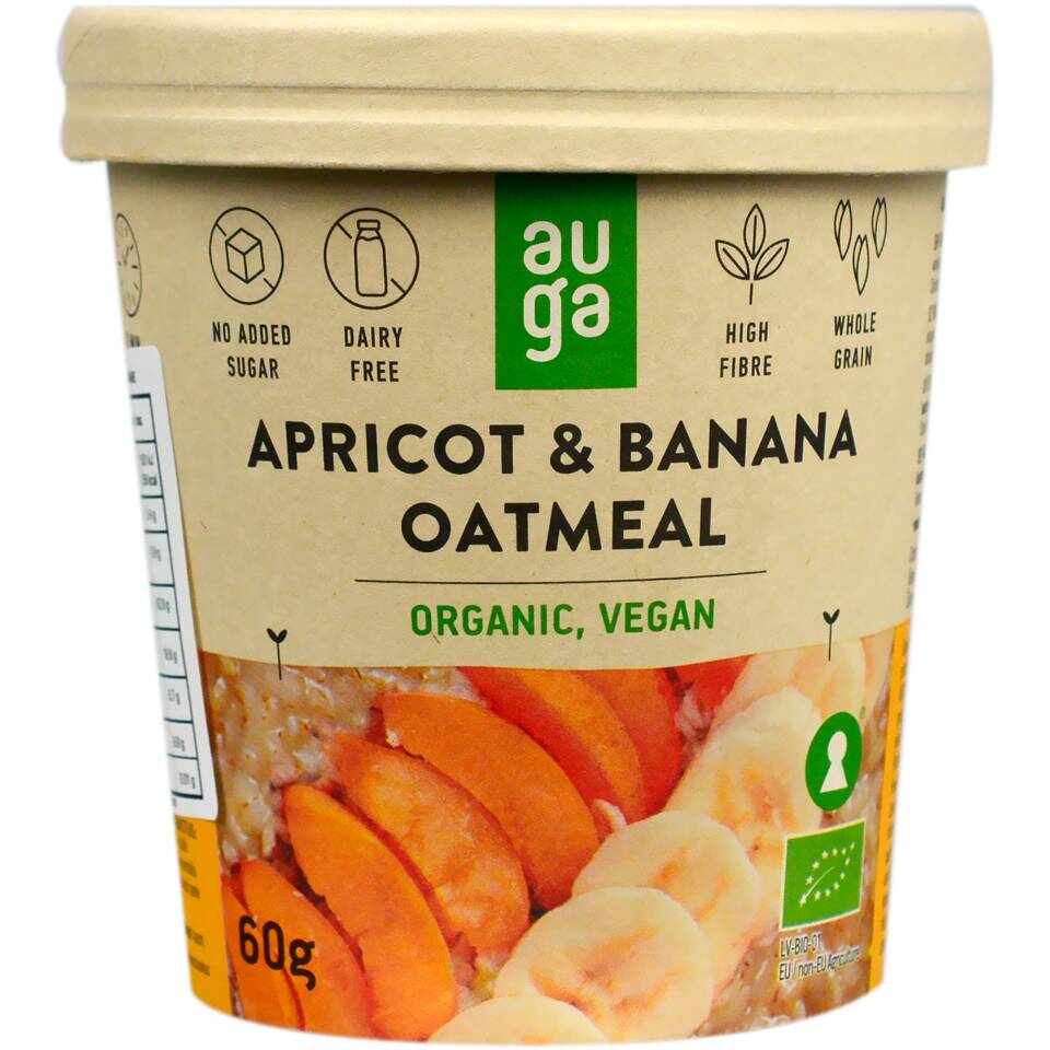 Porridge instant din ovaz integral cu caise si banane, eco-bio, 60g - Auga