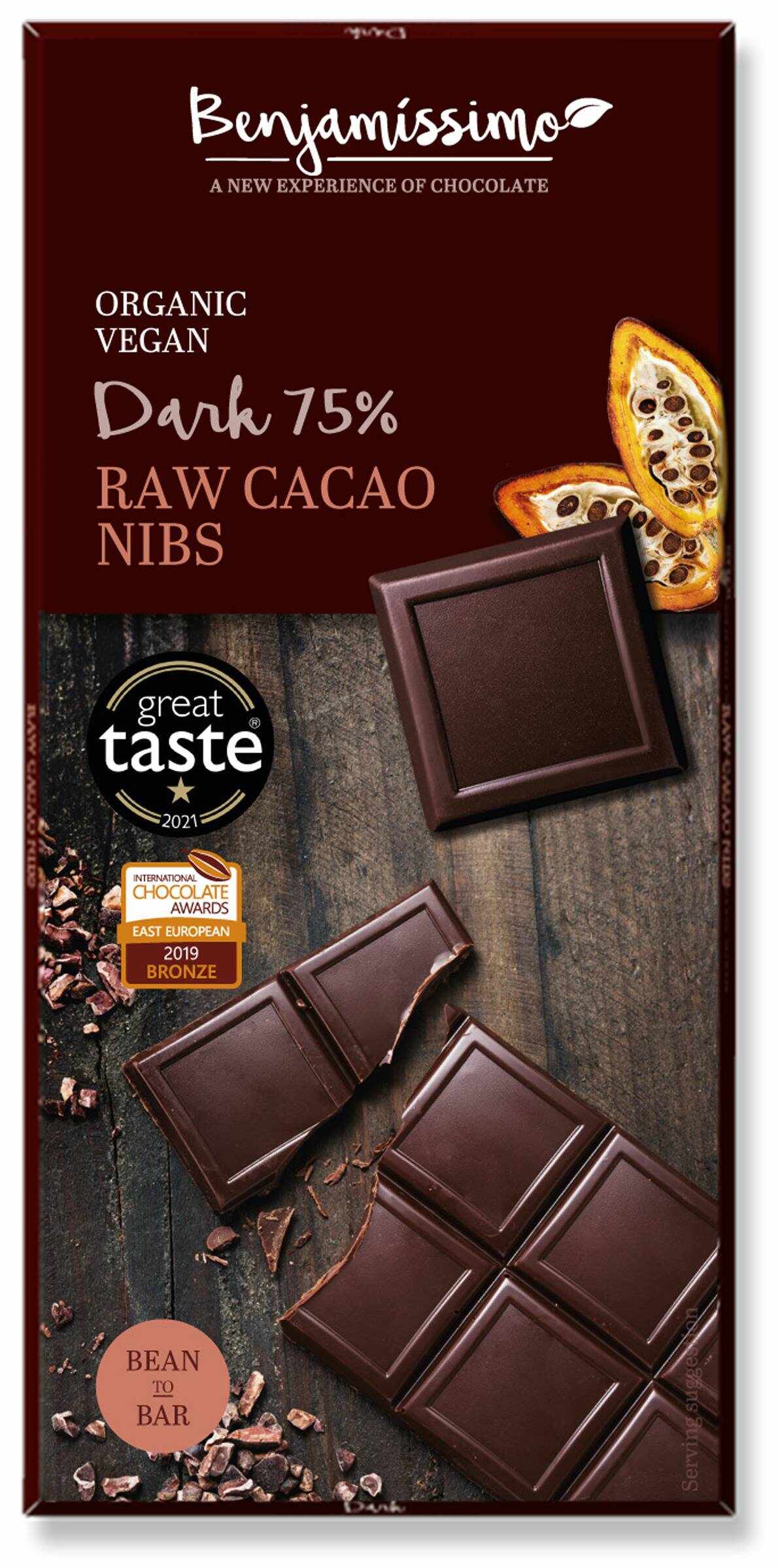 Ciocolata cu cacao nibs, eco-bio, 70g - Benjamissimo