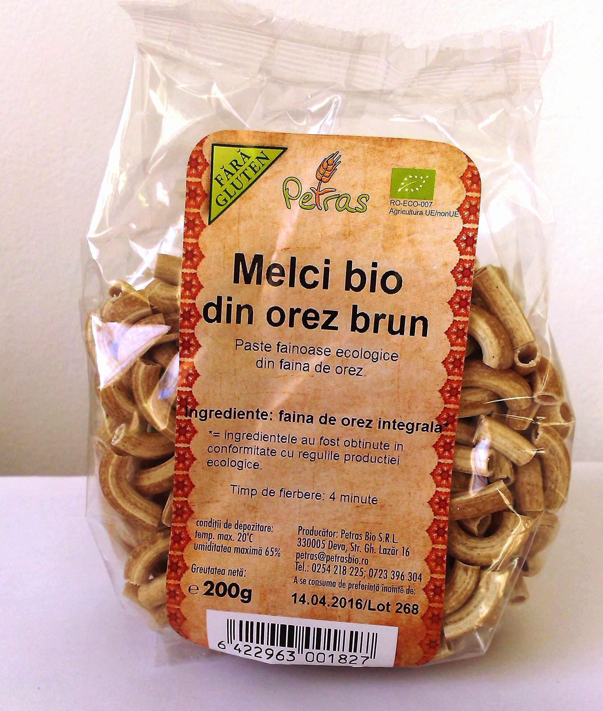 Melci din orez brun ECO-BIO fara gluten 200g - Petras