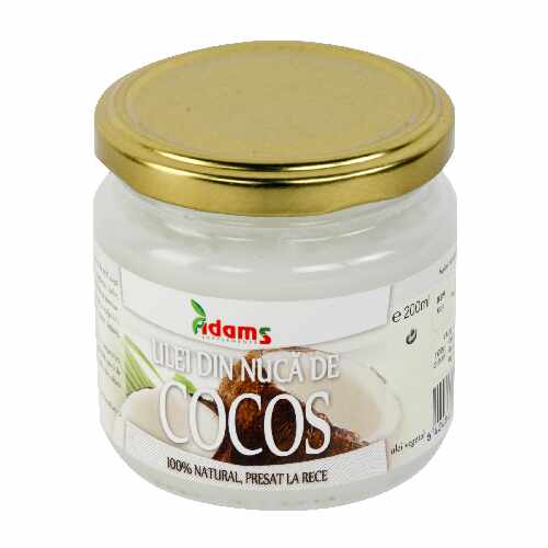 Ulei de Cocos, virgin presat la rece, 200ml - Adams