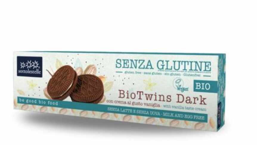 Biscuiti cu crema de vanilie Biotwins Dark, 125g - Sottolestelle