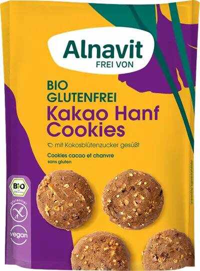 Biscuiti cu seminte de canepa si cacao, fara gluten, eco-bio, 125g - Alnavit