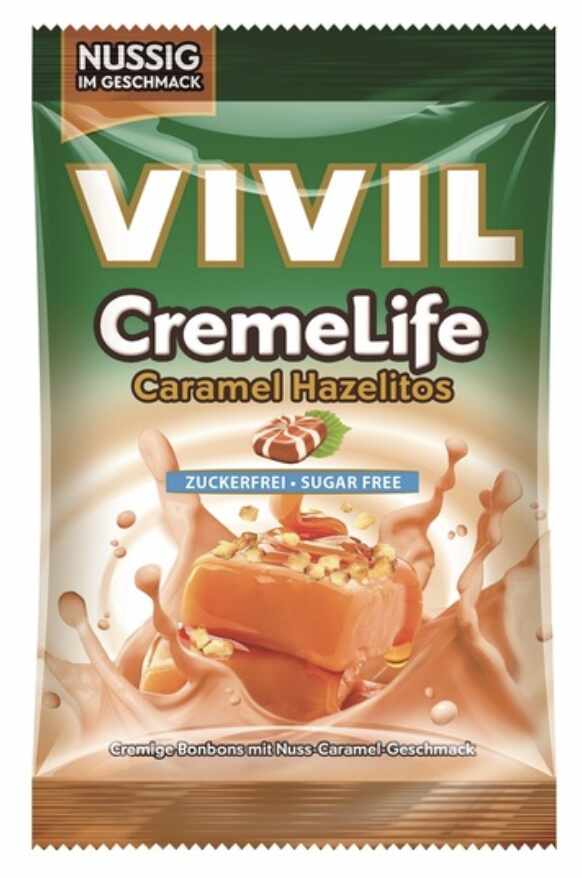 Bomboane fara zahar cu aroma de alune si caramel Creme Life, 110g - Vivil