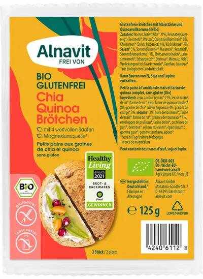 Chifle cu chia si quinoa fara gluten, precoapte, eco-bio, 125g - Alnavit