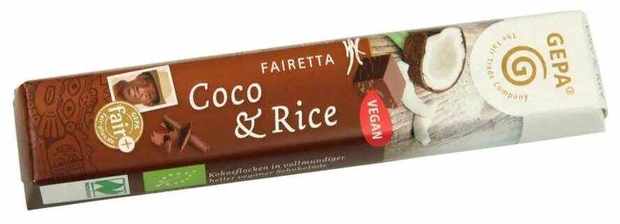 Baton de ciocolata Fairetta cu cocos si orez, eco-bio si fairtrade, 45 g GEPA