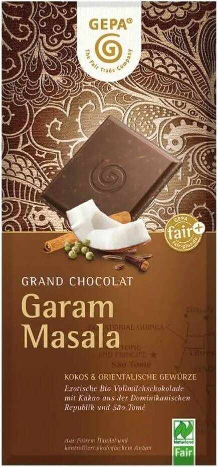 Ciocolata cu lapte, cocos si condimente orientale - Garam Masala, eco-bio, 100 g, Fairtrade - Gepa