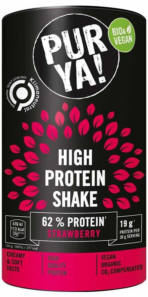 Pulbere pentru shake proteic cu capsuni, 62% proteina, eco-bio, 480 g, Pur Ya