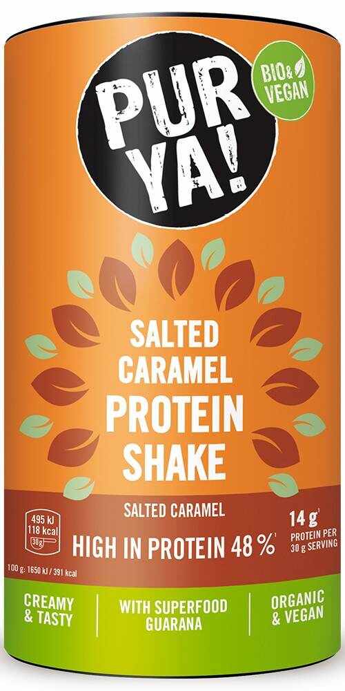 Pulbere pentru shake proteic cu caramel sarat, 48% proteina, eco-bio, 480 g, Pur Ya
