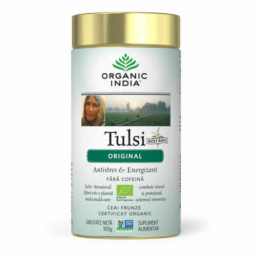 Ceai Tulsi (Busuioc Sfant) Original, Antistres & Energizant 100g ECO| Organic India