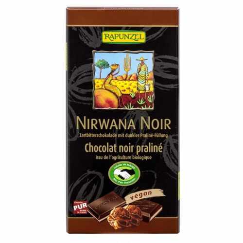 Ciocolată Nirwana Neagră cu Praline 55% Cacao Vegană, ECO 100g | Rapunzel