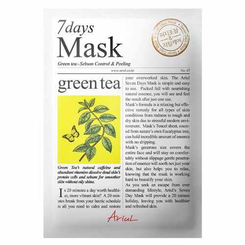 Mască Șervețel 7Days Mask Ceai Verde, Controlul sebumului și Exfoliere, 20g | Ariul