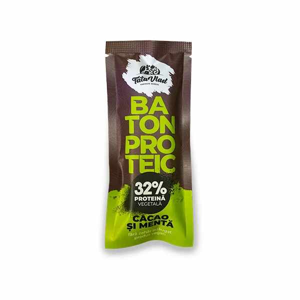 Baton proteic cu cacao si menta, 32% proteine, raw vegan, 45g - Tata Vlad