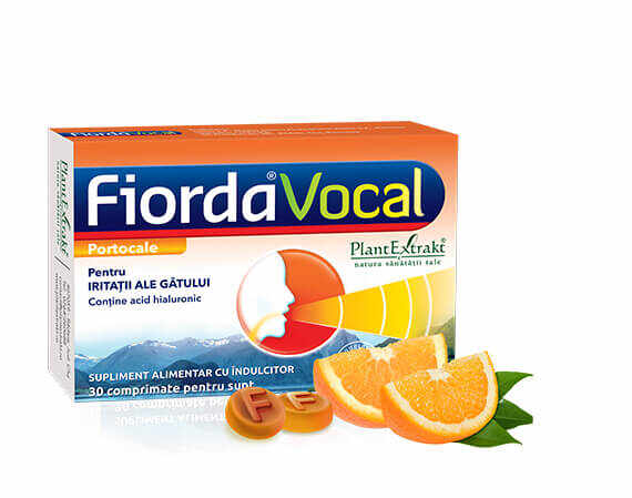 Fiorda vocal cu portocale si acid hialuronic, 30 cpr, plantextrakt